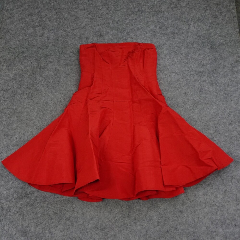 Ralph Lauren Dress Womens 8 Red Strapless Fit Flare Silk Party Sleeveless B